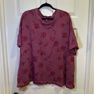 Old Navy Short Sleeve Easy Vintage T-shirt Top Size 3X Heavyweight Maroon Floral